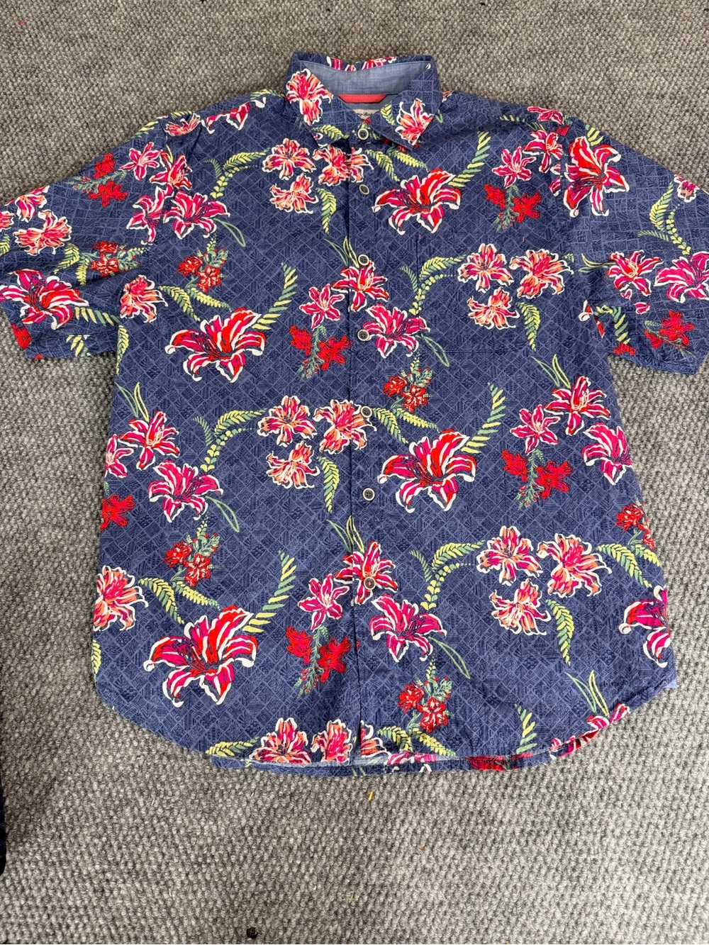 Tommy Bahama Navy Button-Down Shirt with Red & Pink Floral Print
